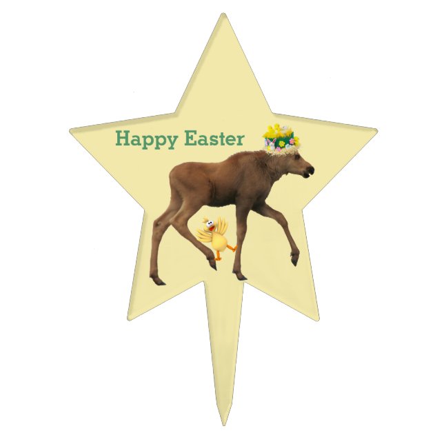 cake pic w/ baby moose - Happy Easter Topper (Front)