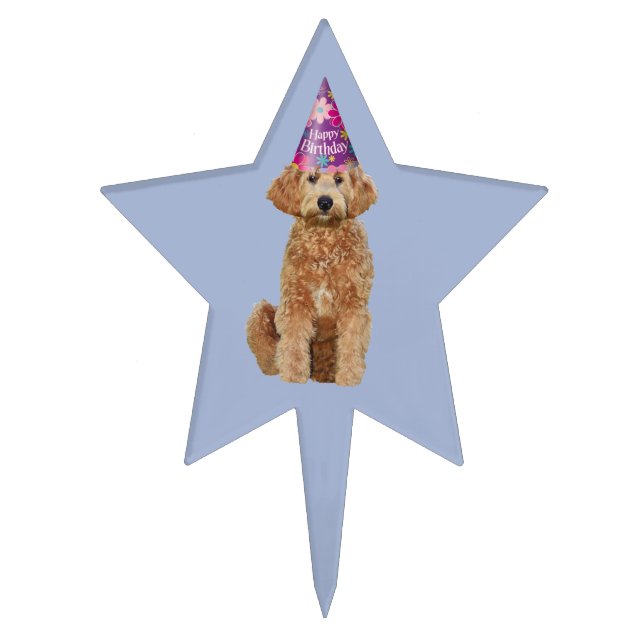 cake pic w/ golden doodle Happy Birthday Cake Topper (Front)
