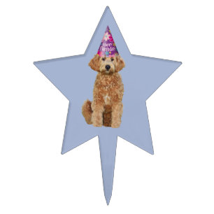 cake pic w/ golden doodle Happy Birthday Topper