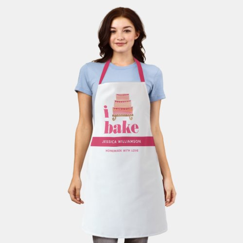 Cake Pink Orange Gold Bake Modern Bold Typography Apron