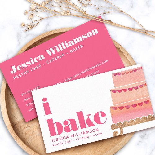 Cake Pink Orange Gold Pastry Chef Bake Bold Type Business Card