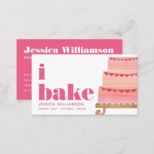 Cake Pink Orange Gold Pastry Chef Bake Bold Type Business Card