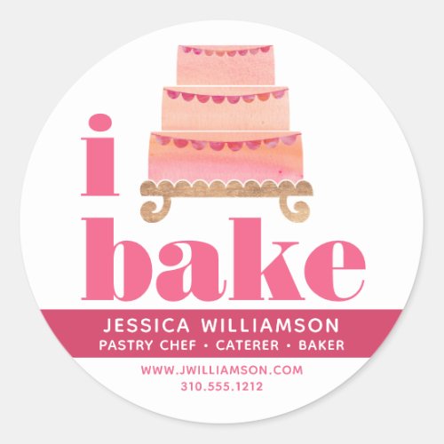 Cake Pink Orange Gold Pastry Chef Bake Bold Type Classic Round Sticker