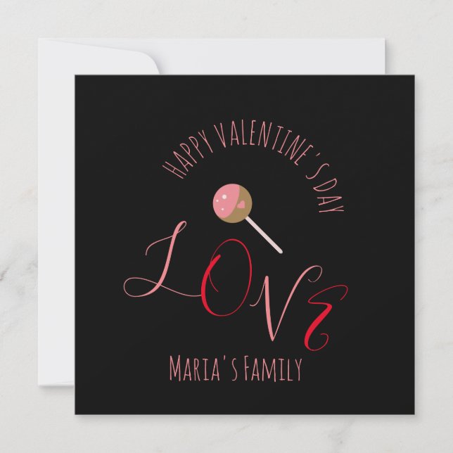 Cake Pop Valentines Day Pink Red Script Heart Card (Front)