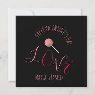 Cake Pop Valentines Day Pink Red Script Heart Card