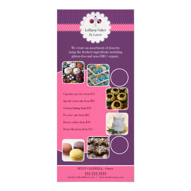 Cake Pops Add Your Photos Custom Bakery Rack Card (Front)