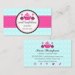Cake Pops and Cupcake Aqua Pink Business Card