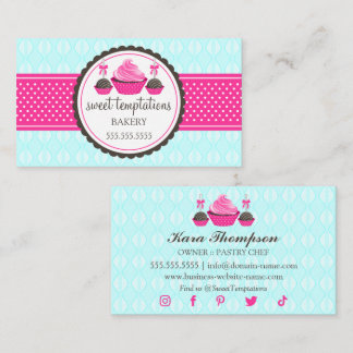 Cake Pops and Cupcake Aqua Pink Business Card