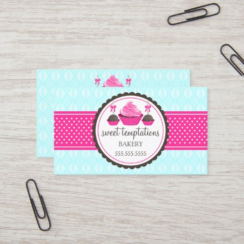 Cake Pops and Cupcake Aqua Pink Business Card