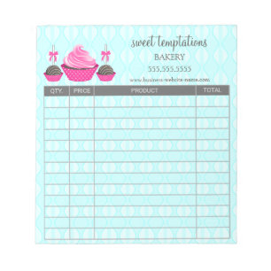 Cake Pops and Cupcake Aqua Receipt Order Form Notepad