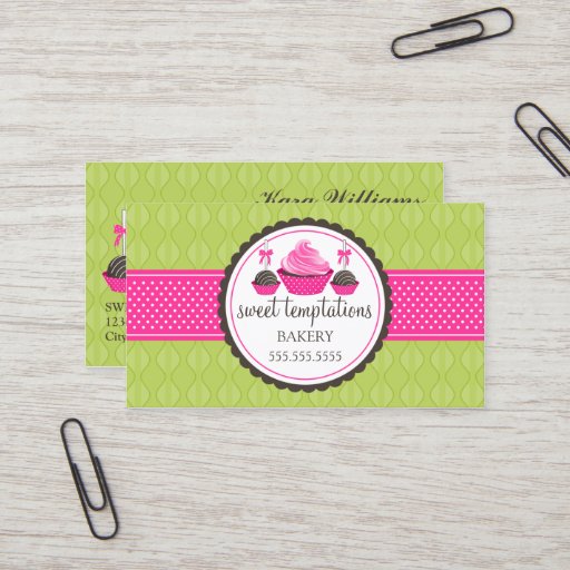 Customizable Cake Pops and Cupcake Green Pink Business Cards