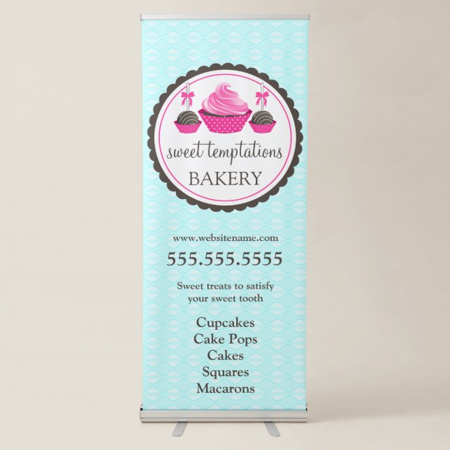 Cake Pops and Cupcake Turquoise Pink Retractable Banner (Front)