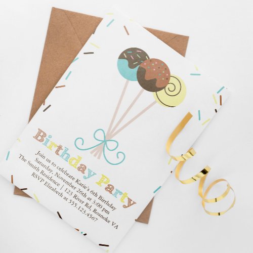 Cake Pops and Sprinkles Birthday Invitation