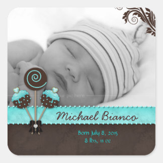 Cake Pops Baby Boy Sticker Blue Brown Candy 2