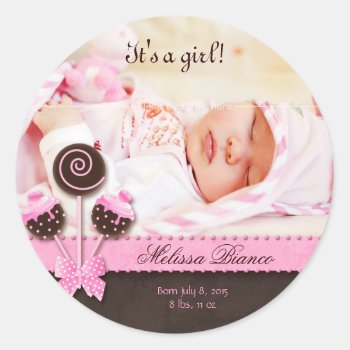 Cake Pops Baby Girl Sticker Pink Brown Candy by BabyDelights at Zazzle