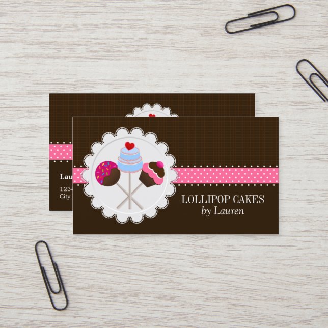 Cake Pops Baker Business Card (Front/Back In Situ)