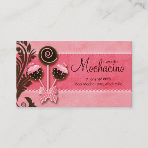Cake Pops Business Card Bakery Peach Brown Vintage