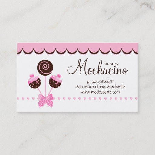 Customizable Cake Pops Business Card Bakery Pink Brown