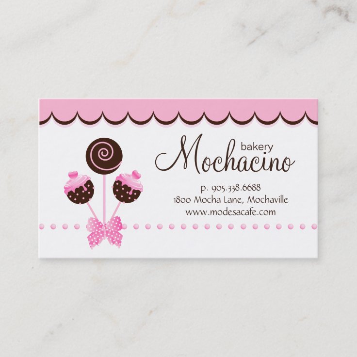Cake Pops Business Card Bakery Pink Brown Zazzle