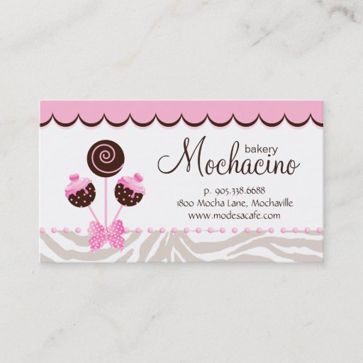 Customizable Cake Pops Business Card Bakery Pink Brown Zebra