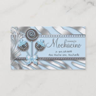 Cake Pops Business Card Bakery Silver Blue Zebra