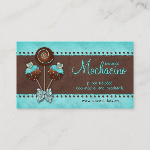 Cake Pops Business Card Bakery Sparkle Blue Brown