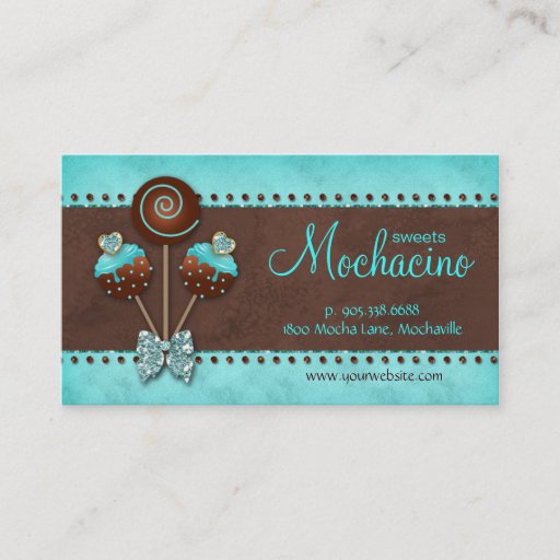 Customizable Cake Pops Business Card Bakery Sparkle Blue Brown