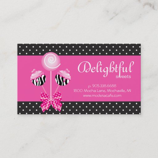 Customizable Cake Pops Business Card Bakery Zebra Retro Black