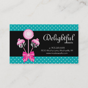 Cake Pops Business Card Bakery Zebra Retro Blue