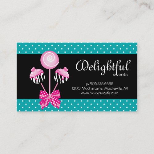 Cake Pops Business Card Bakery Zebra Retro Blue