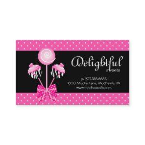 Cake Pops Business Card Bakery Zebra Retro Pink