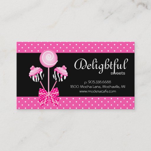 Customizable Cake Pops Business Card Bakery Zebra Retro Pink