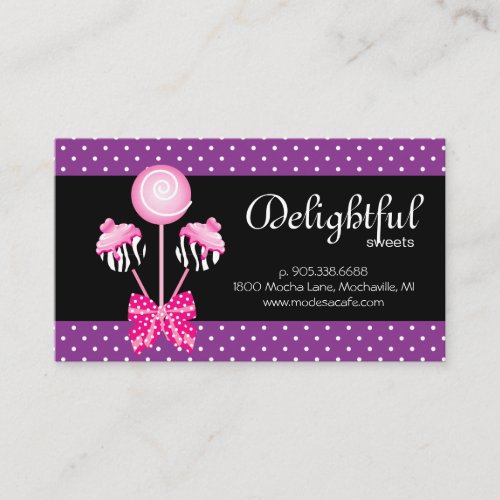 Cake Pops Business Card Bakery Zebra Retro Purple