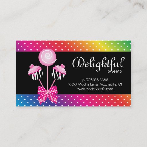 Customizable Cake Pops Business Card Bakery Zebra Retro Rainbow