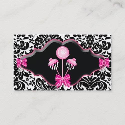 Cake Pops Business Card Pink Damask Zebra