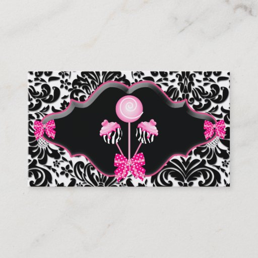 Customizable Cake Pops Business Card Pink Damask Zebra