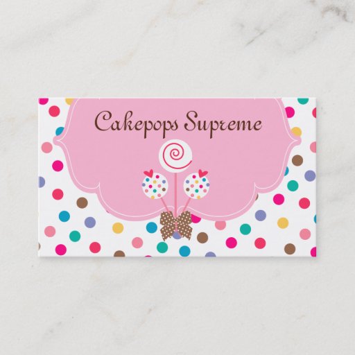 Customizable Cake Pops Business Card Polka Dots Pink Heart
