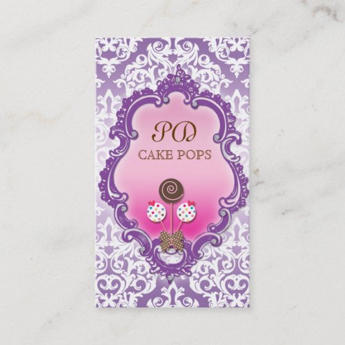 Cake Pops Business Card Retro Damask Pink Purple