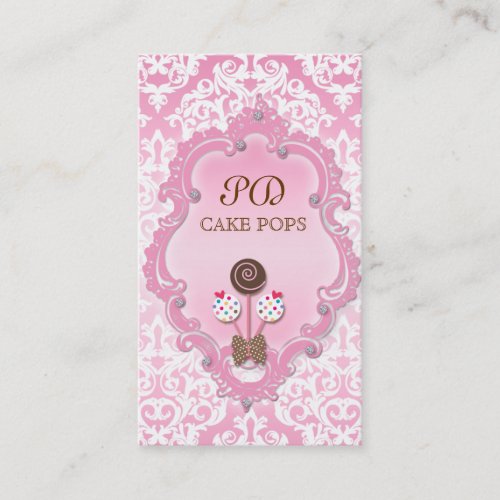 Cake Pops Business Card Retro Damask Pink White