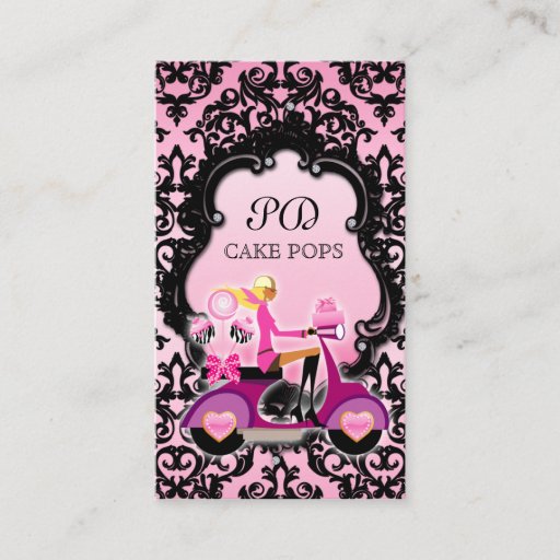 Customizable Cake Pops Business Card Scooter Black Pink