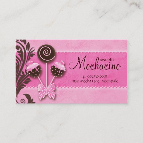 Cake Pops Business Card Vintage Bakery Pink Brown