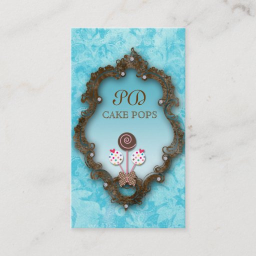Customizable Cake Pops Business Card Vintage Brown Blue