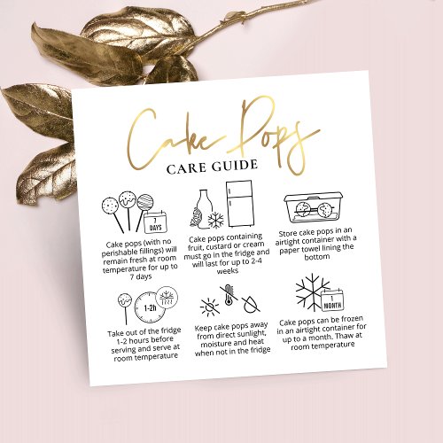 Cake Pops Care Guide White  Gold Modern Bakery Square Business Card