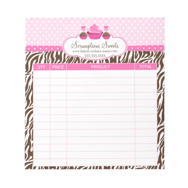 Cake Pops Cupcake Bakery Receipts Notepad (Front)