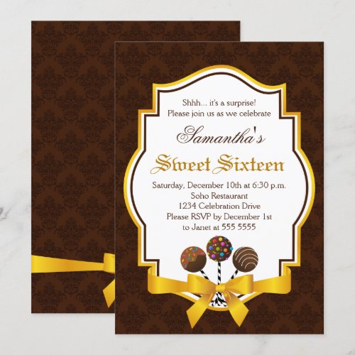 Cake Pops Sweet Sixteen Birthday Invitation