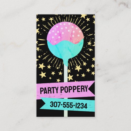 Cake pops wedding event baking bakery pink teal business card