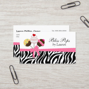 Cake Pops Zebra Stripes Ribbon Bakery Business Card