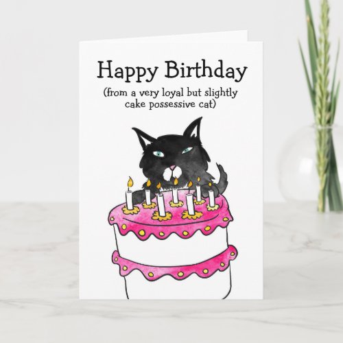 Cake possessive cat birthday card