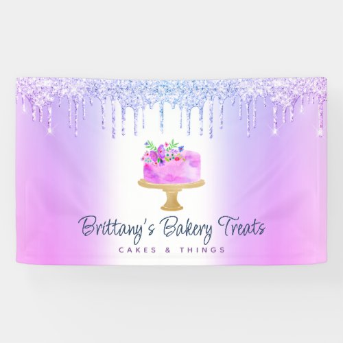 Cake Purple Ombre Glitter Drips Bakery Pastry Chef Banner