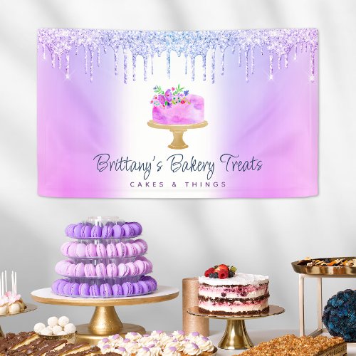 Cake Purple Ombre Glitter Drips Bakery Pastry Chef Banner